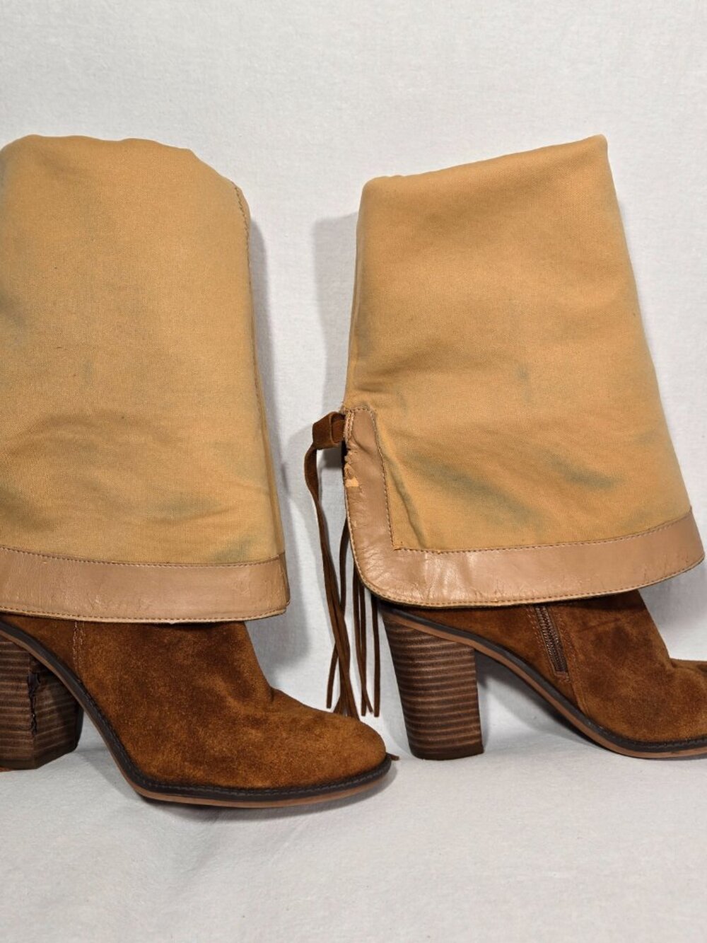 FRANCO SARTO Elnora BOHO Cognac Suede Over The Knee Fringe Boots Size 7.5M-WC. - Picture 13 of 16